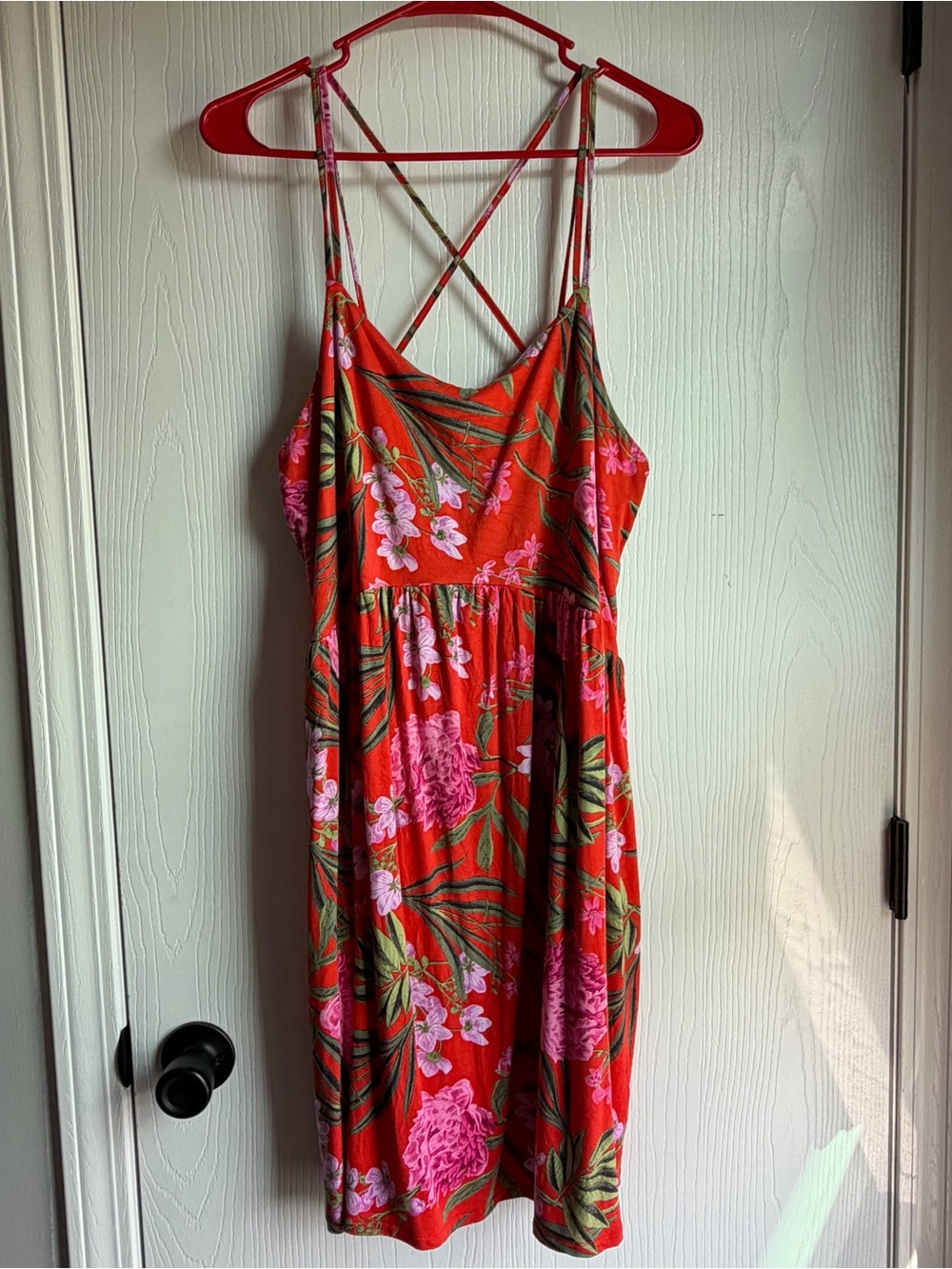 Old Navy red floral tropical summer mini dress spaghetti-strap women’s XL